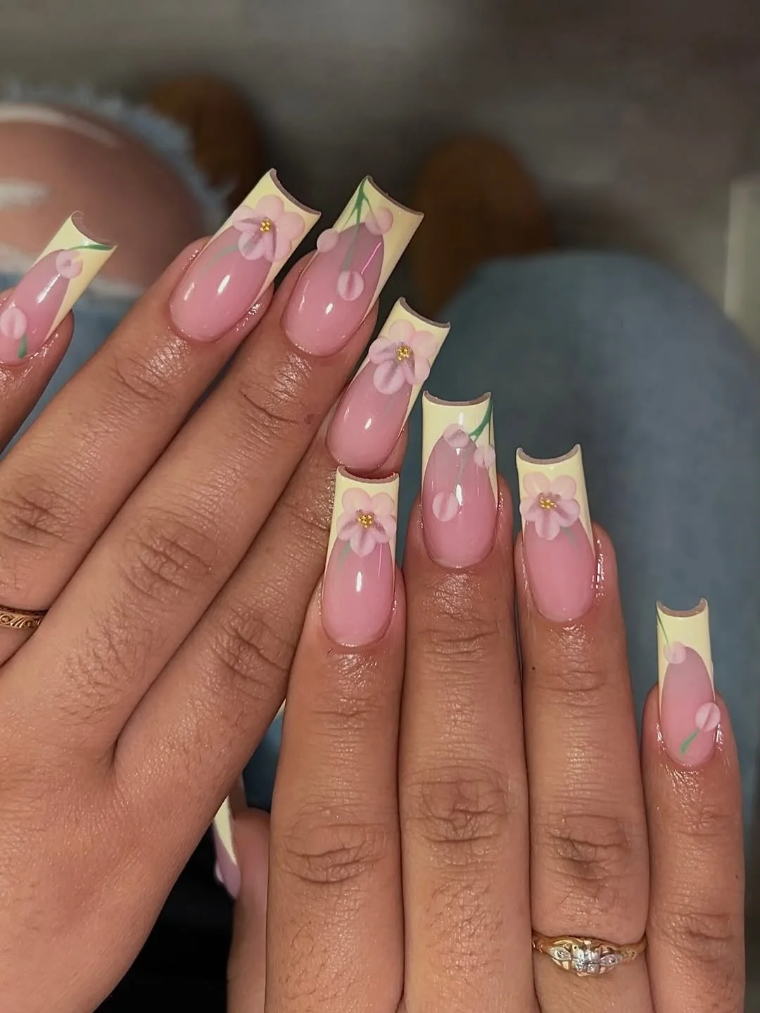 Summer French nails ideas 2026 Cherry Blossom French Acrylic Nails