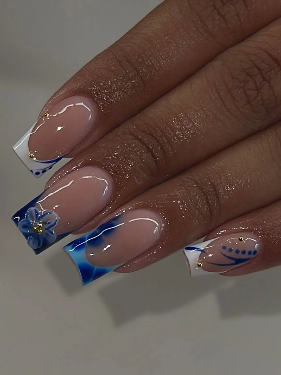 summer french tip nails 2026 Blue Square French Tips With Coastal Art Energy