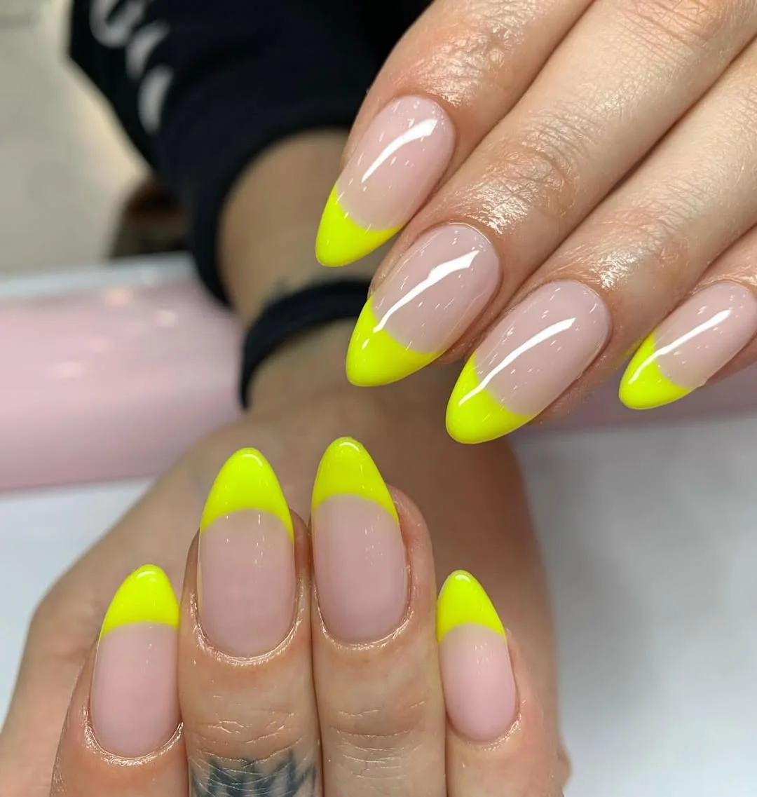 summer french tip nails 2026 Neon Yellow French Tips That Glow All Summer
