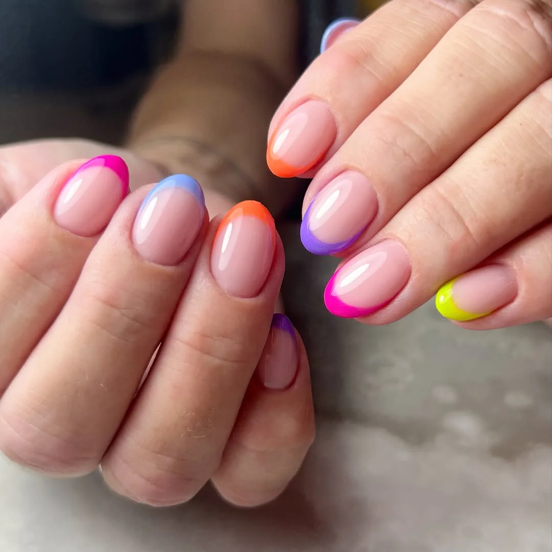 summer french tip nails 2026 Rainbow French Tips On Short Nails