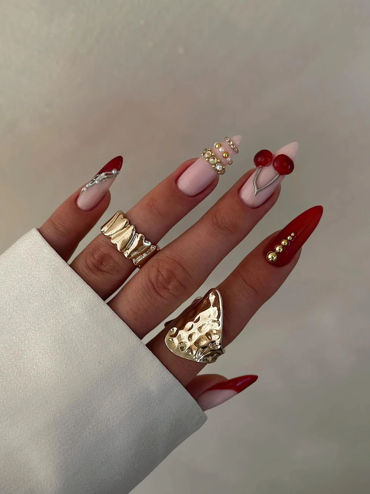 summer gel nails 2026 Cherry Red Almond Nail Art