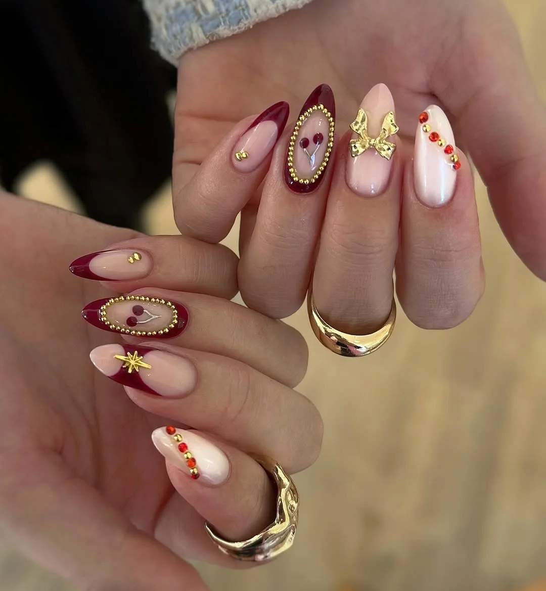 summer gel nails 2026 Cherry Gold French Nails