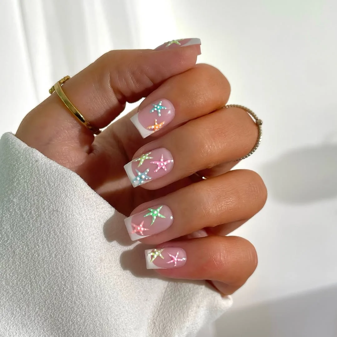 summer gel nails 2026 Pastel Starfish French Nails
