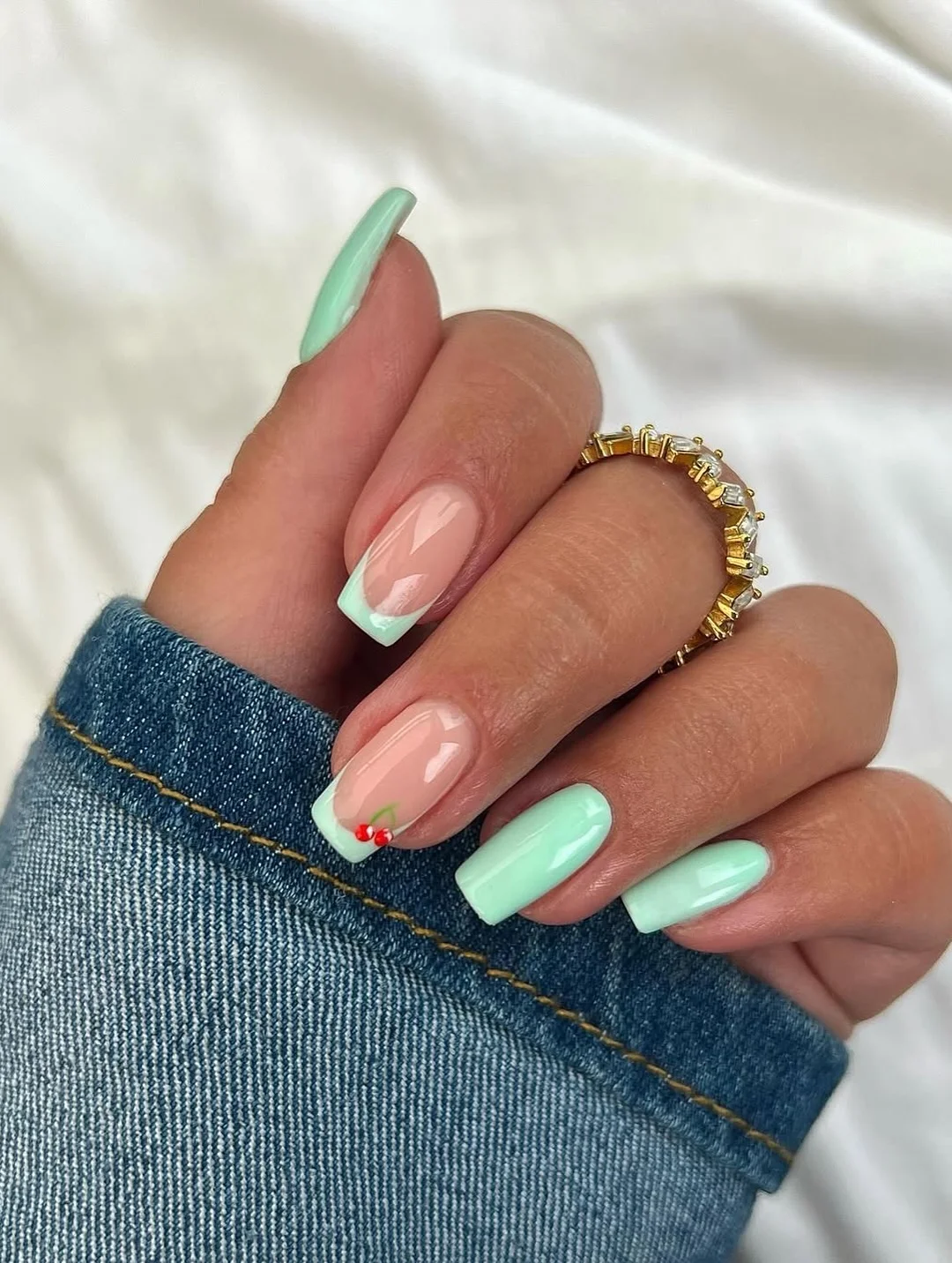 summer gel nails 2026 Mint Cherry French Nails