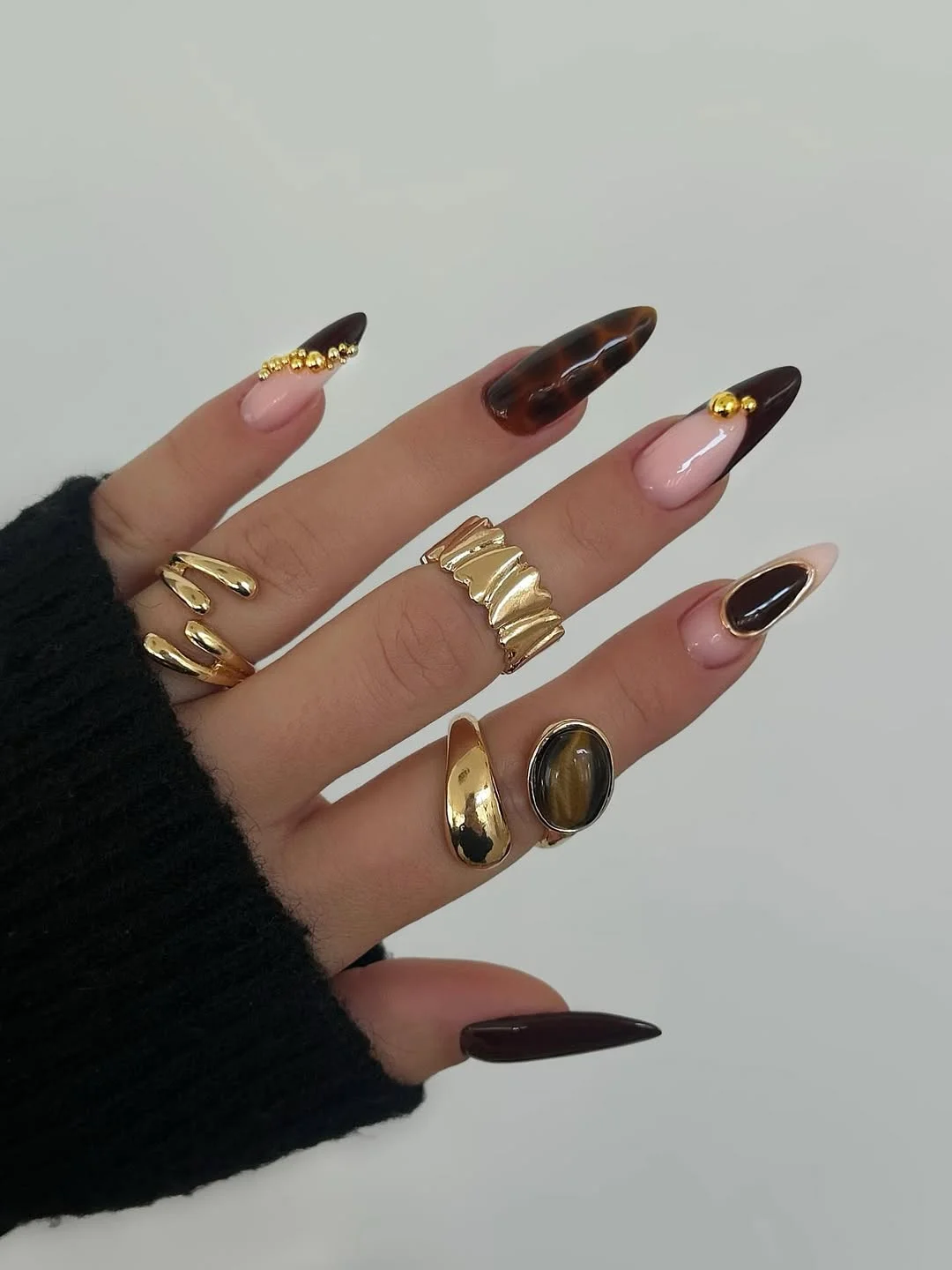 summer gel nails 2026 Dark Chocolate Almond Nails
