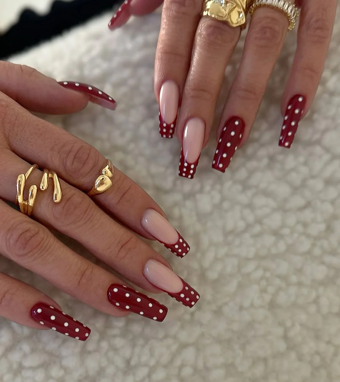 summer gel nails 2026 Cherry Polka Dot French Nails