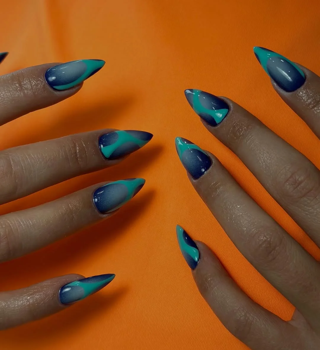 summer nail art 2026 Electric Blue Swirl Nails With Futuristic Energy