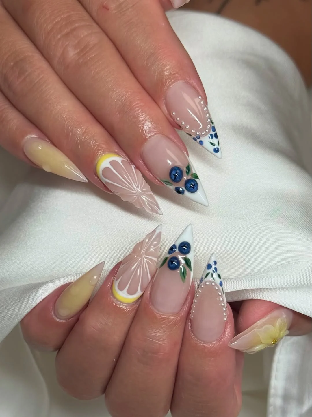 summer nail art 2026 Butter Yellow And Blueberry French Tips