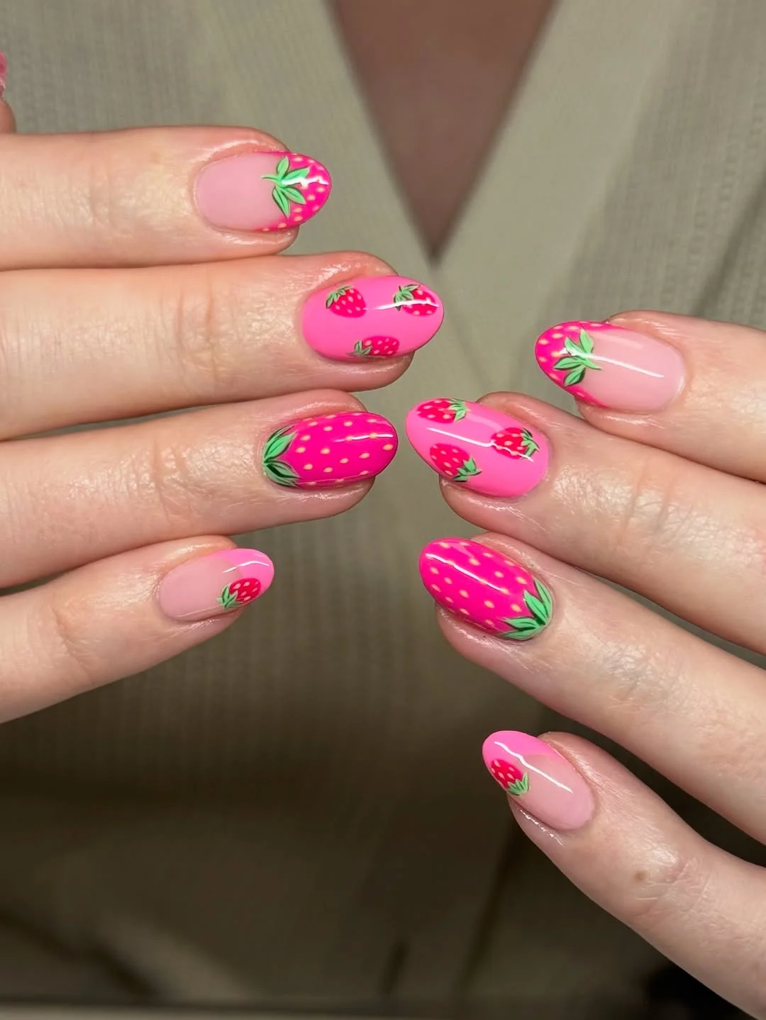 summer nail art 2026 Cute Strawberry Nails In Bright Pink