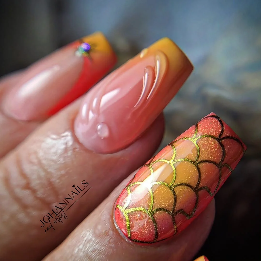 summer nail art 2026 Sunset Aura Nails With Mermaid Details