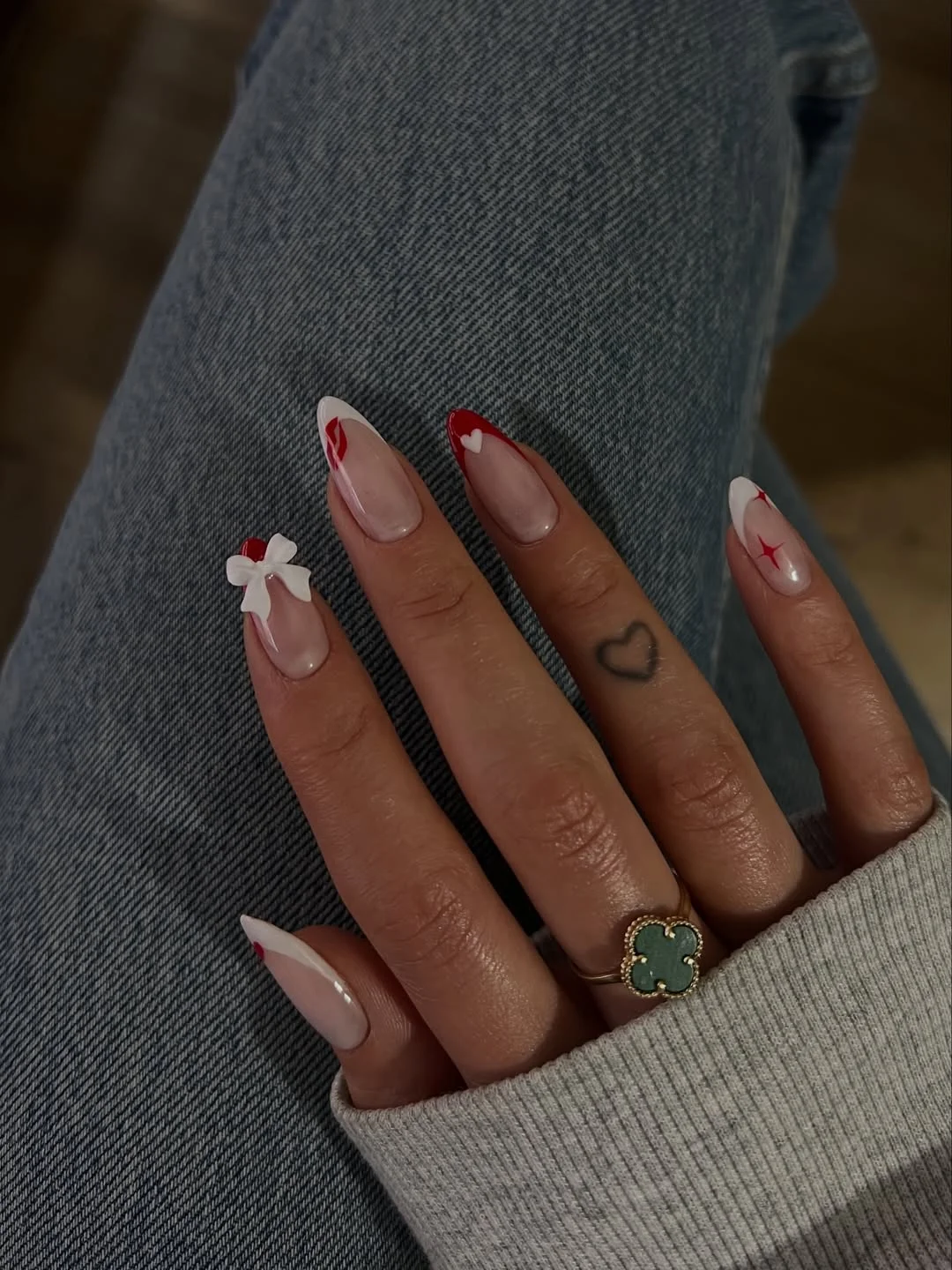 Summer nail art ideas 2026 Minimal Red Heart Nails with Chic French Tips