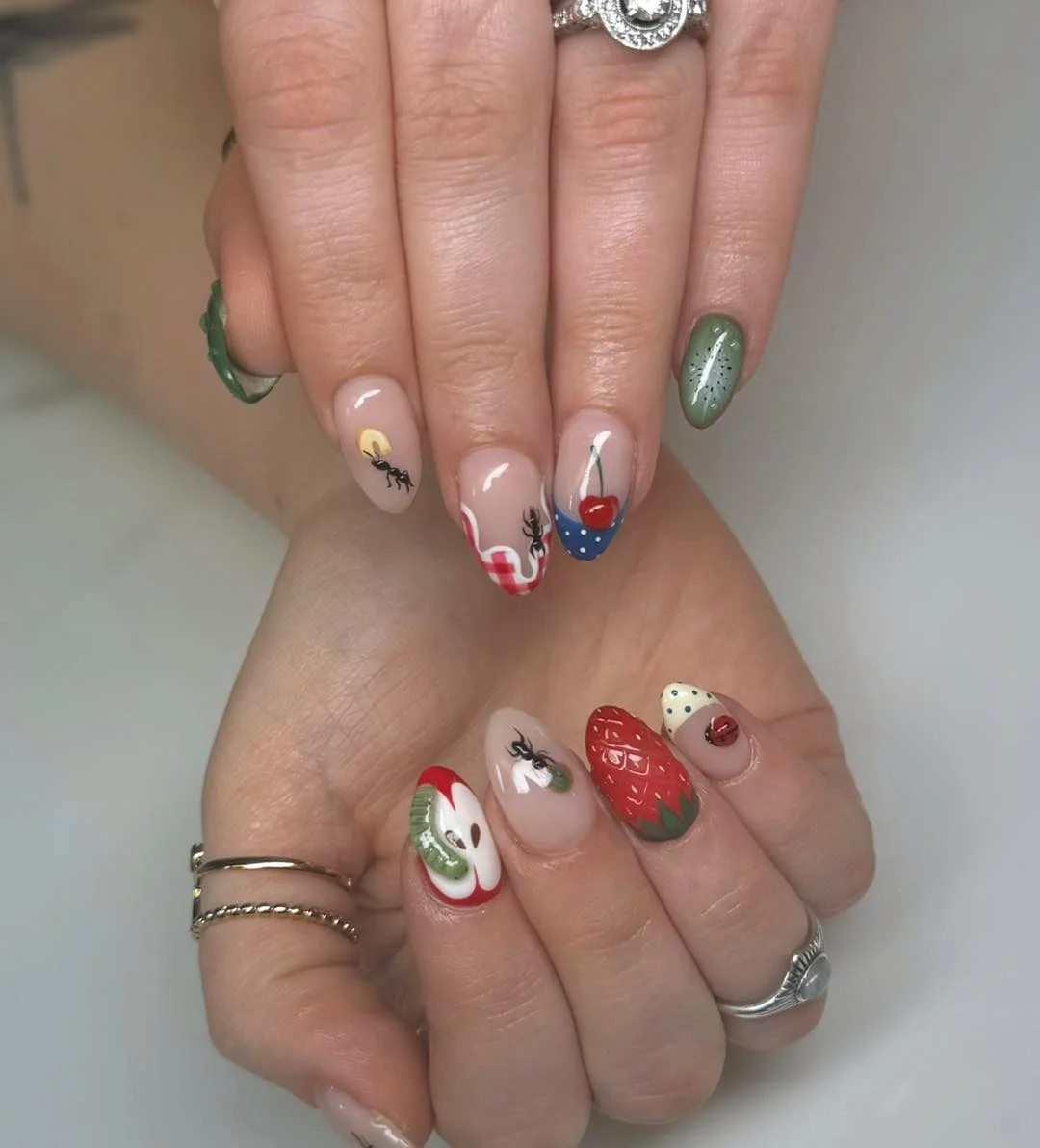 Summer nail art ideas 2026 Playful Fruit Nails with Retro Summer Energy