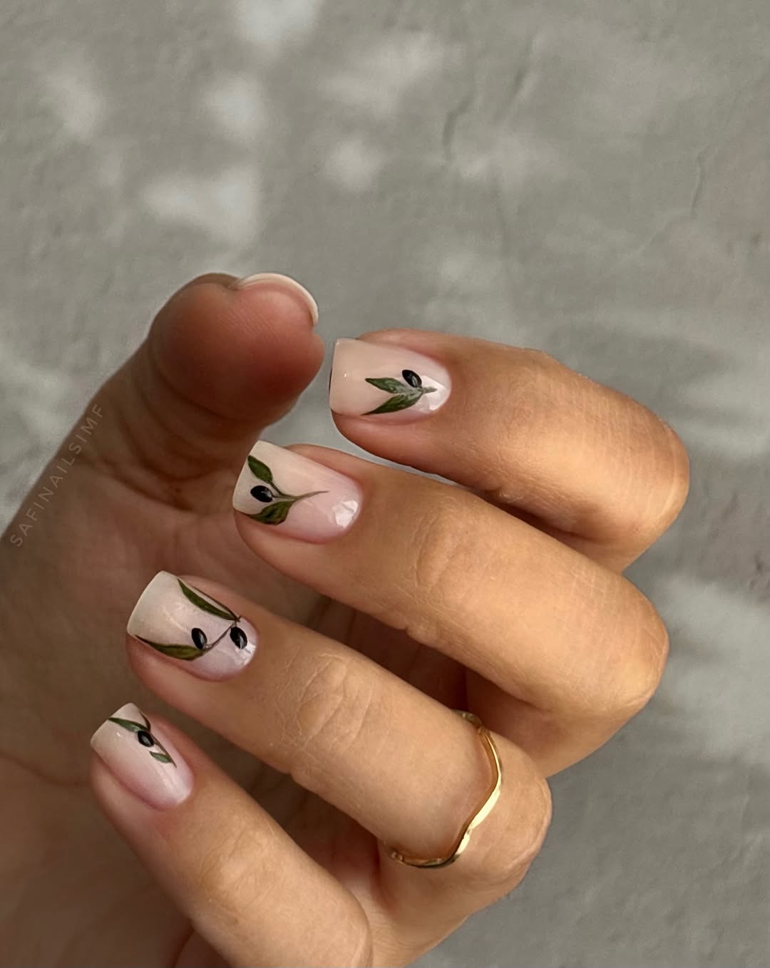 summer nail colors 2026 Minimal Olive Branch Nail Art