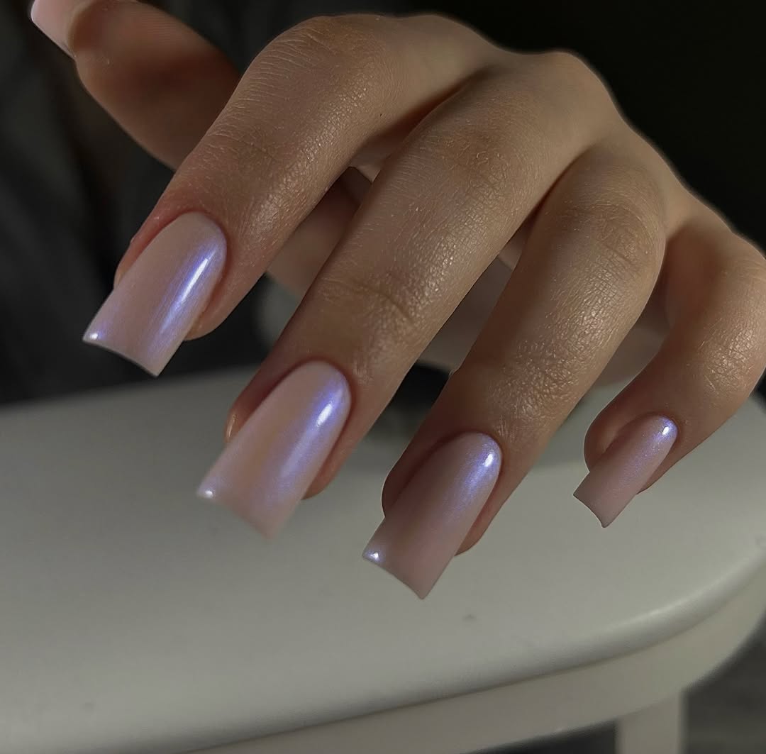 summer nail colors 2026 Pearl Chrome Milky Pink Nails