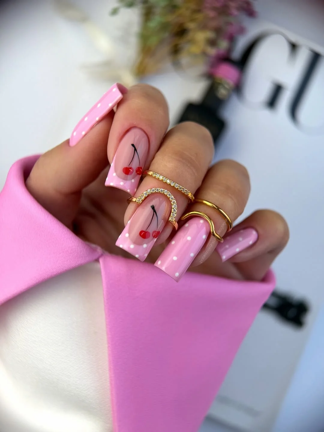 summer nail inspo 2026 Pink Cherry Square Nails