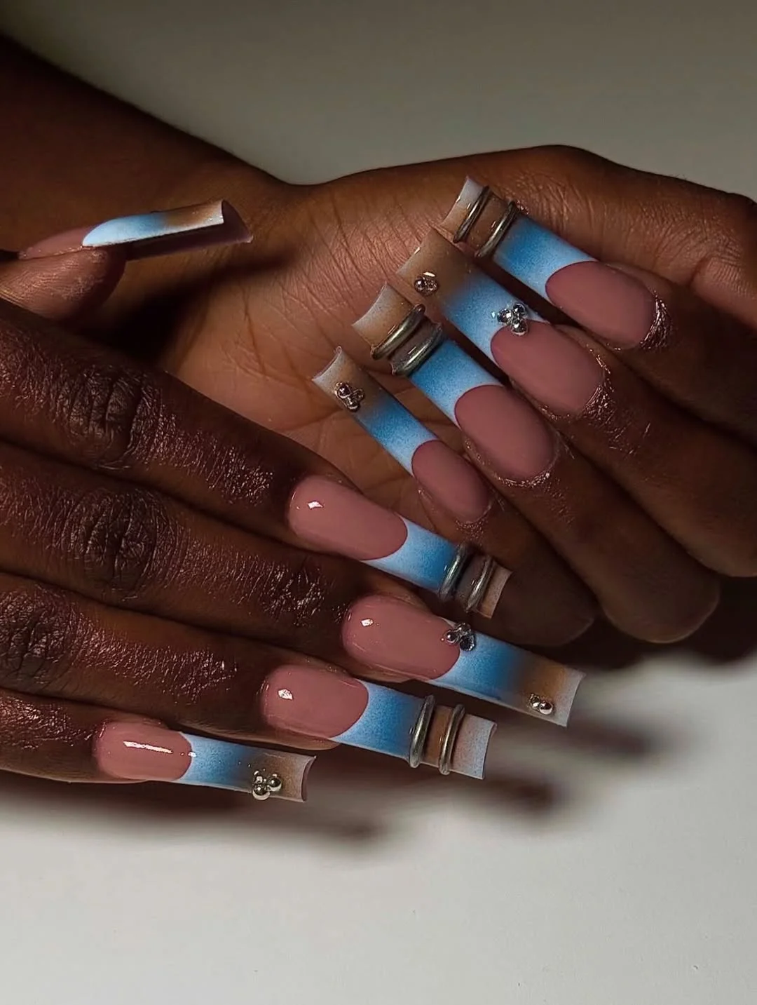 summer nail inspo 2026 Blue Airbrush French Tip Nails