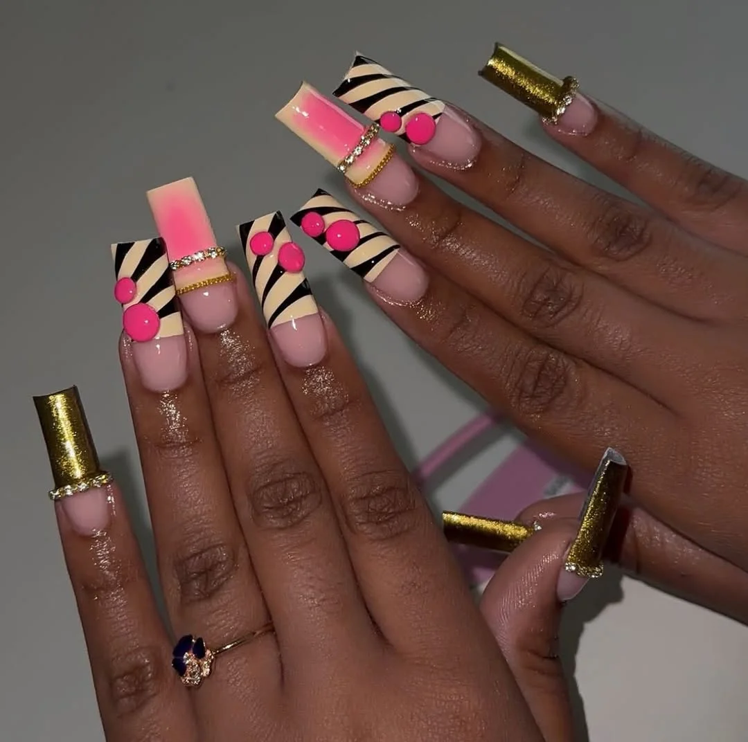 summer nail inspo 2026 Pink Zebra Glam Nails