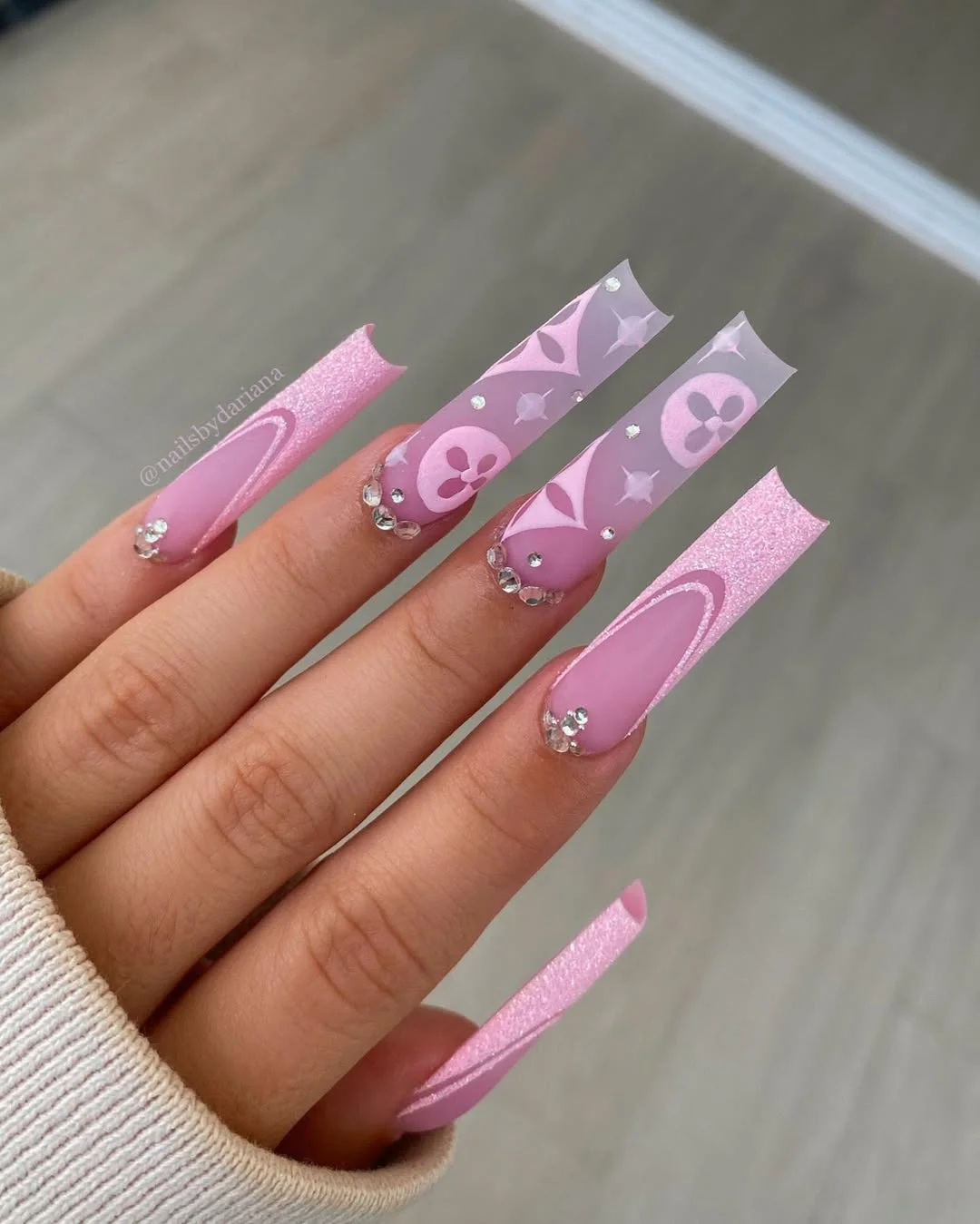 summer nails square 2026 Pink Y2K Glitter Square Nails