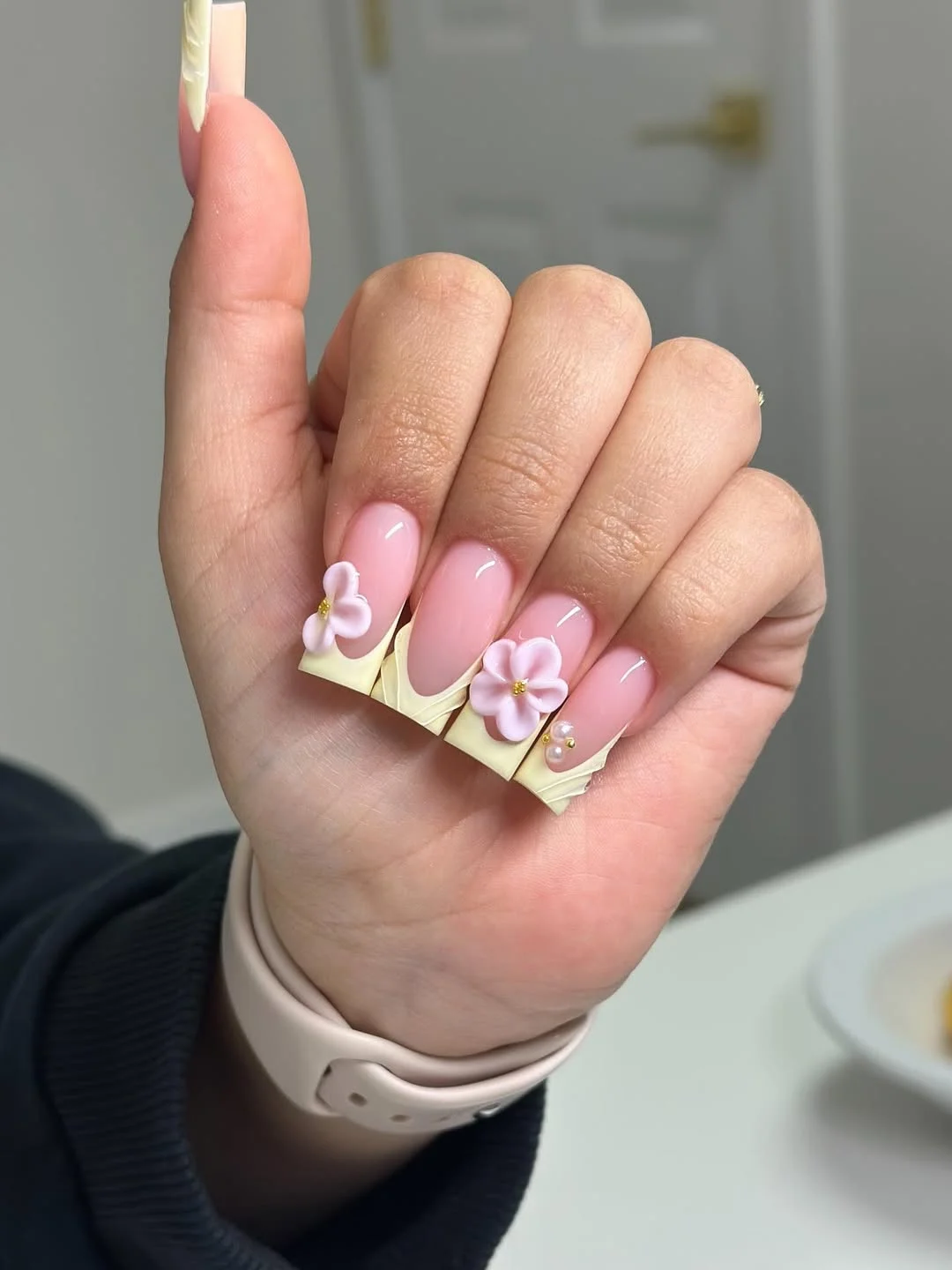 summer nails square 2026 Soft Pink 3D Flower Nails