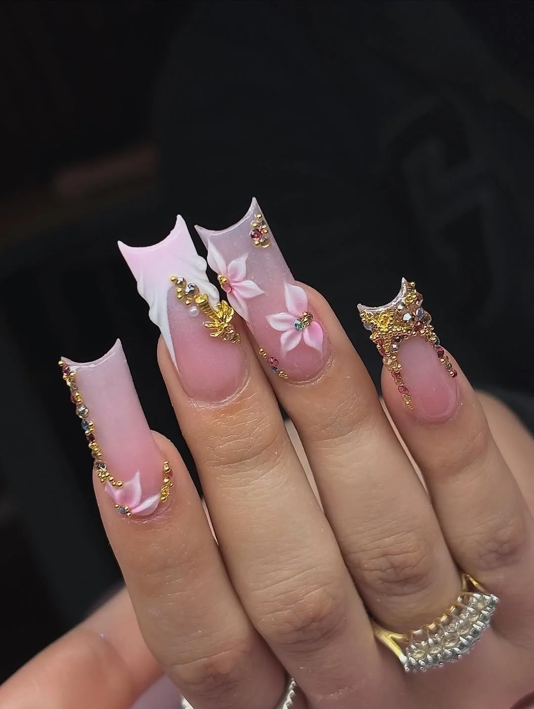 summer nails square 2026 Pink Luxury 3D Square Nails