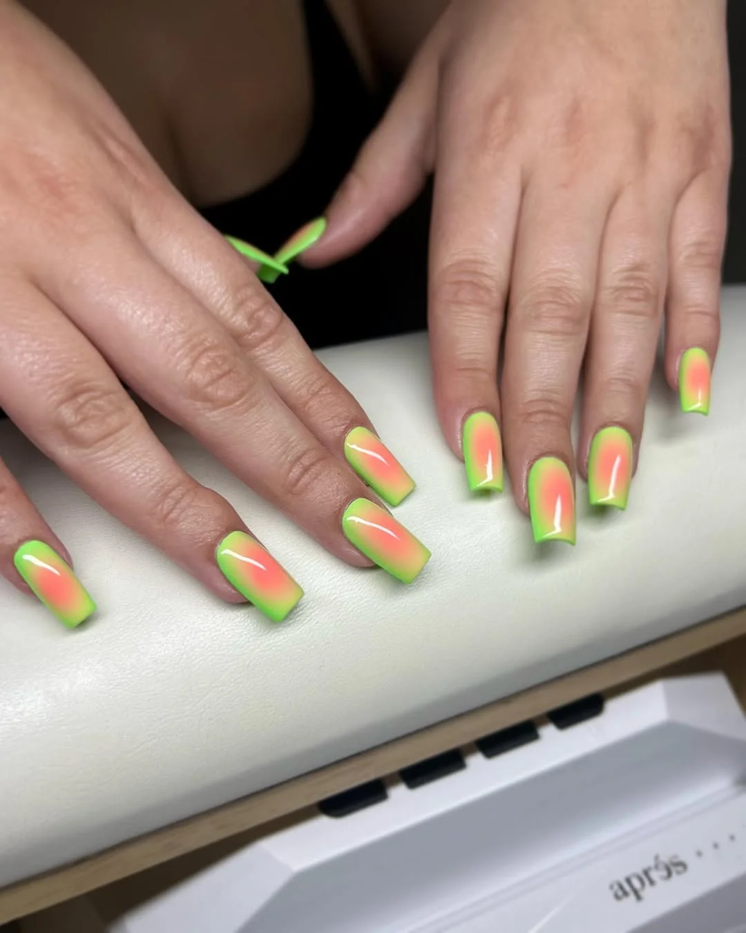summer nails square 2026 Neon Green Aura Square Nails