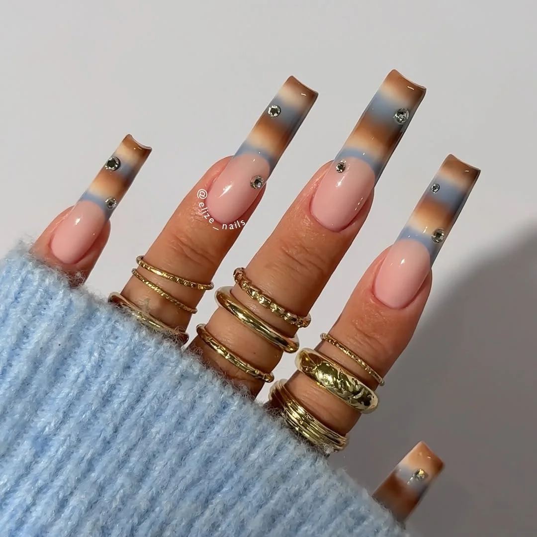 summer ombre nails 2026 Blue And Nude Ombre French Tips With A Coastal Twist