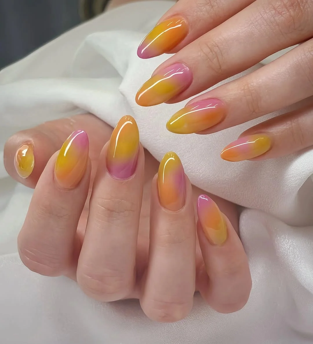 summer ombre nails 2026 Sunset Sorbet Ombre Nails With Soft Tropical Energy
