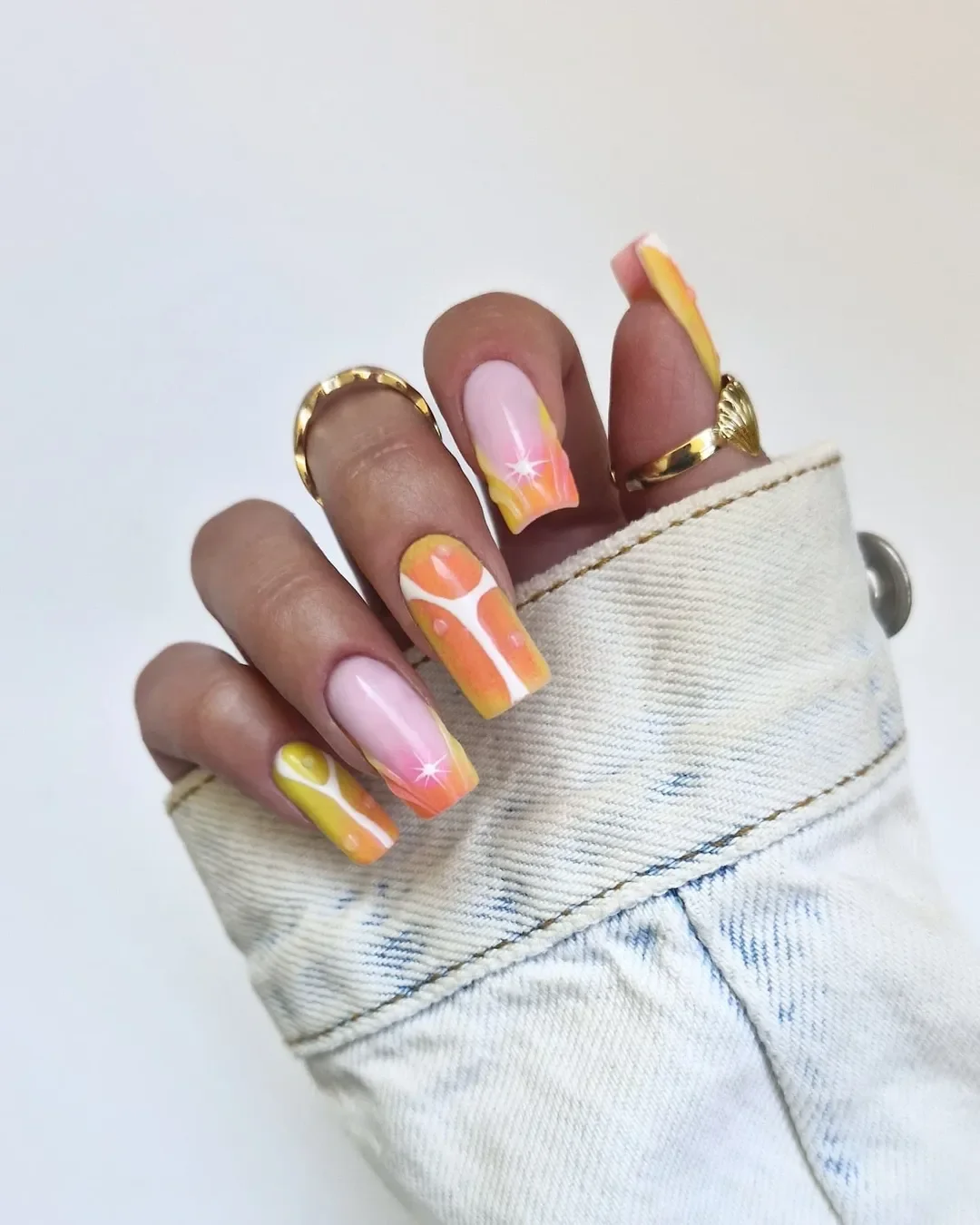 summer ombre nails 2026 Retro Citrus Ombre Nails With Playful Y2K Details