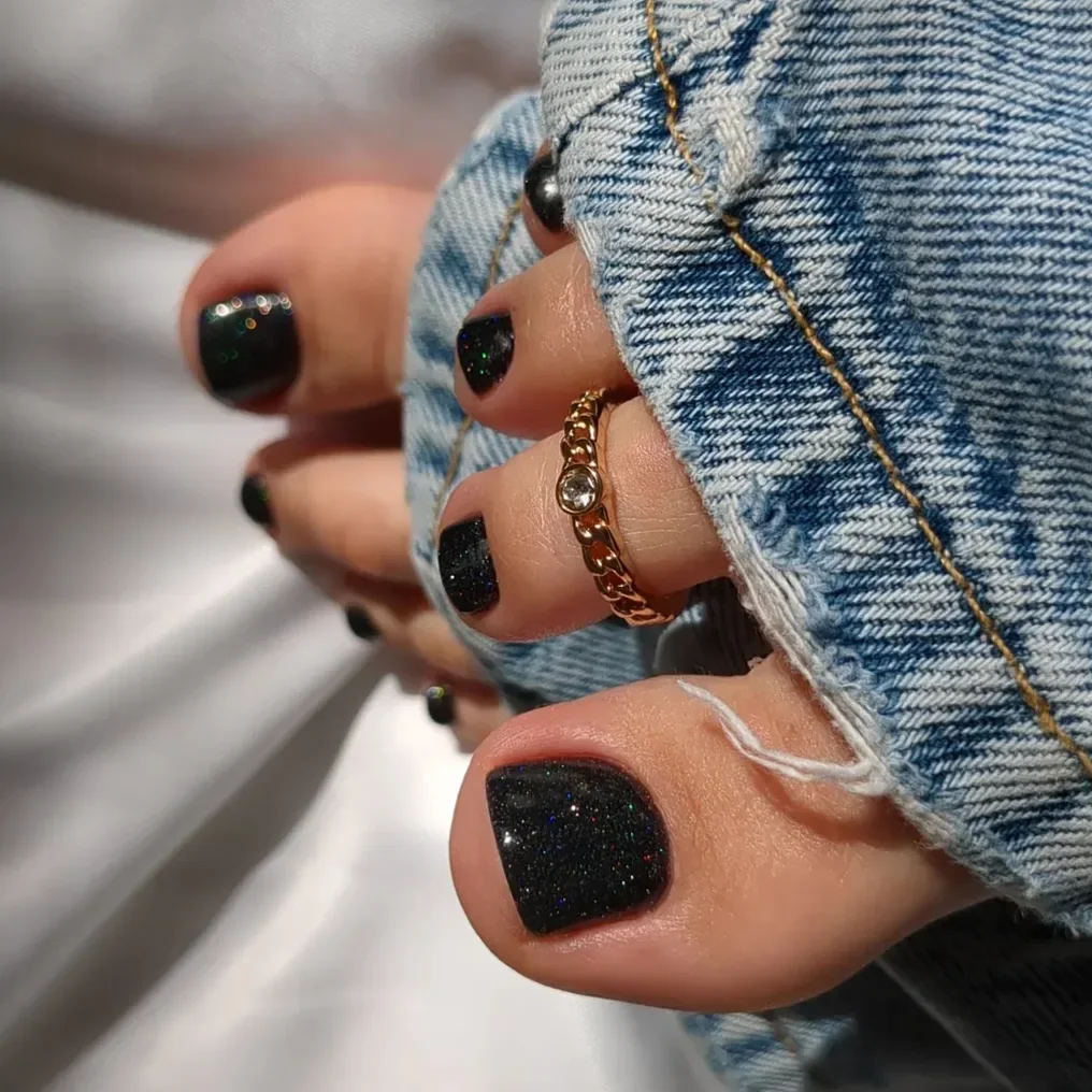 summer pedicure colors 2026 Black Glitter Pedicure For Summer Nights
