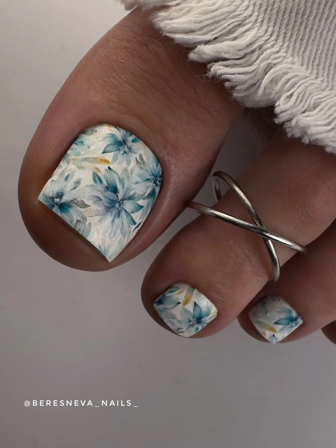 summer pedicure colors 2026 Soft Blue Botanical Nails