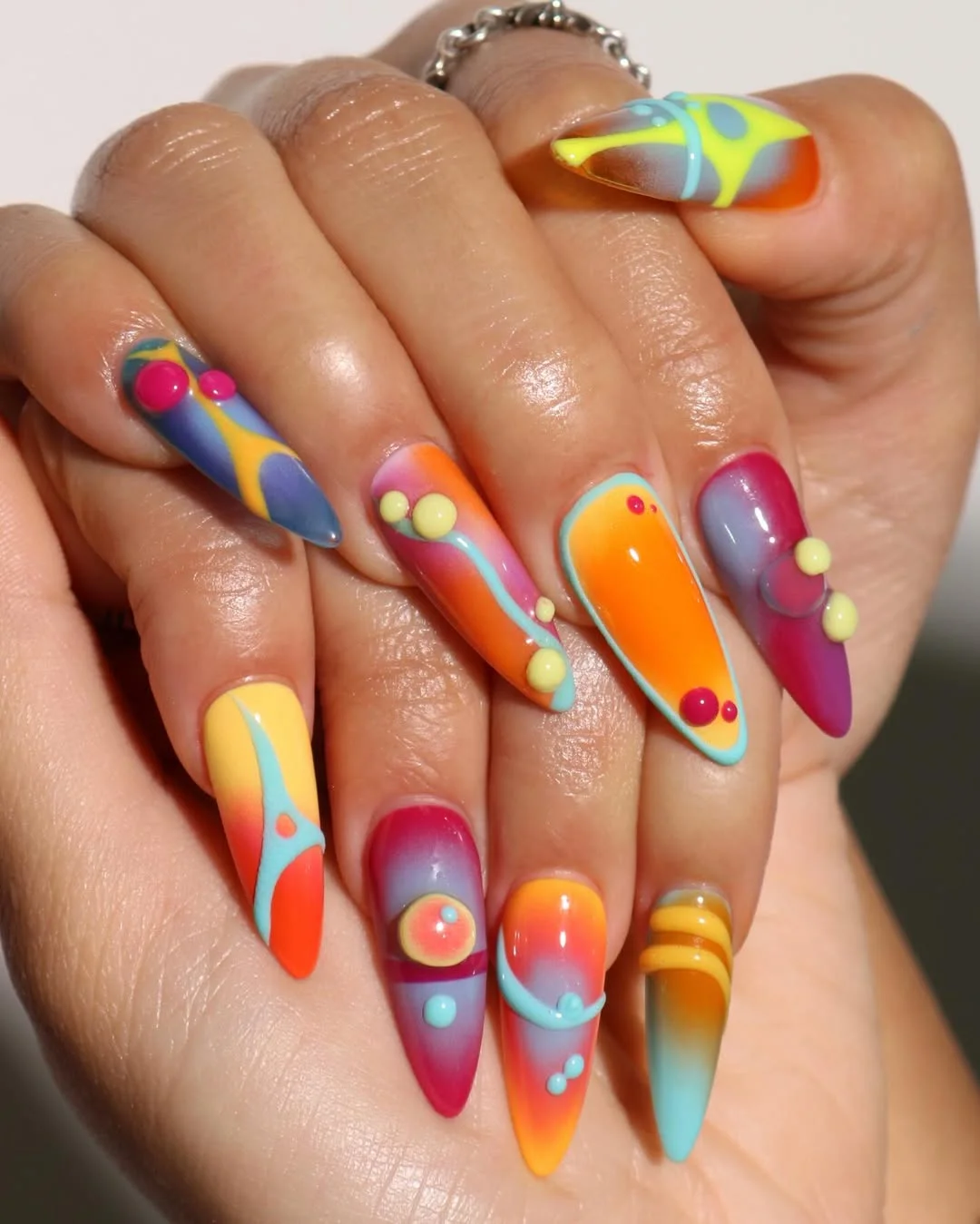 summer vibrant nails summer 2026 Electric Sorbet Abstract Nails
