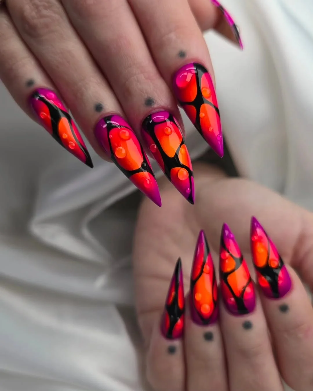 summer vibrant nails summer 2026 Hot Pink Flame Stiletto Nails