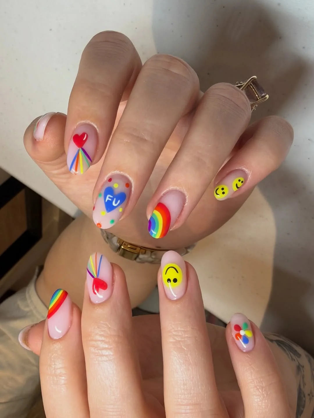 summer vibrant nails summer 2026 Rainbow Smile Short Nails