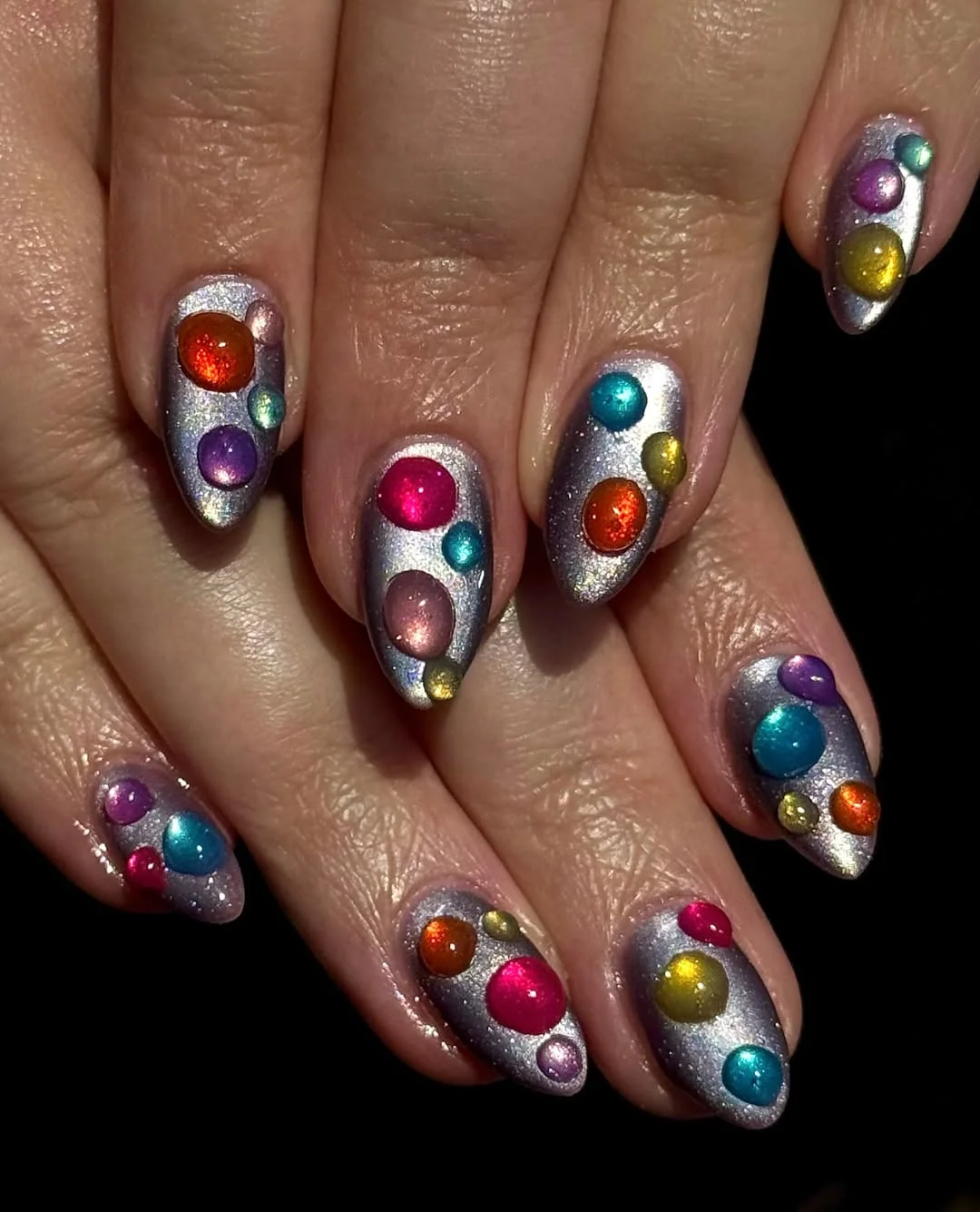 summer vibrant nails summer 2026 Metallic Bubble Chrome Nails