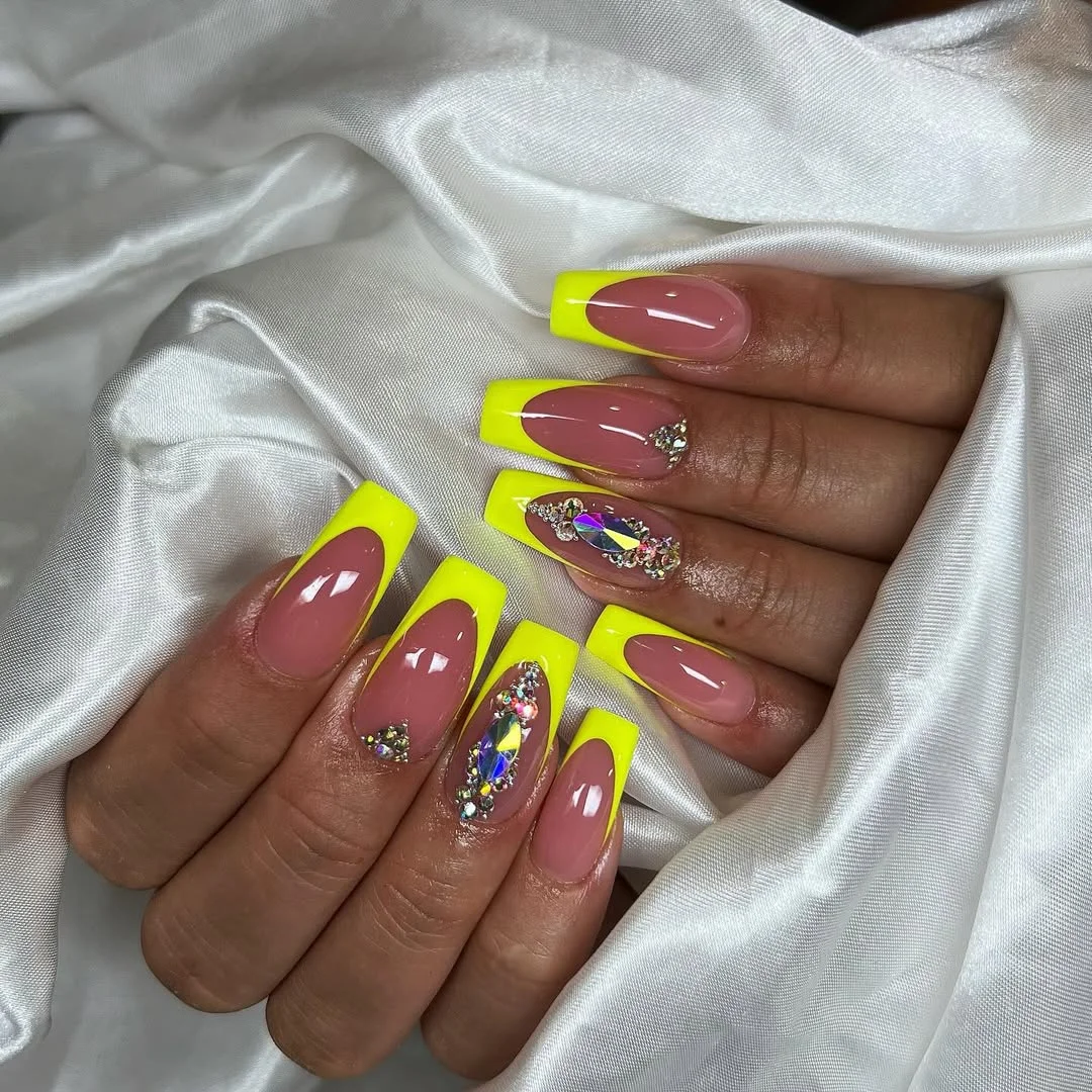 summer vibrant nails summer 2026 Neon Lemon French Tip Nails