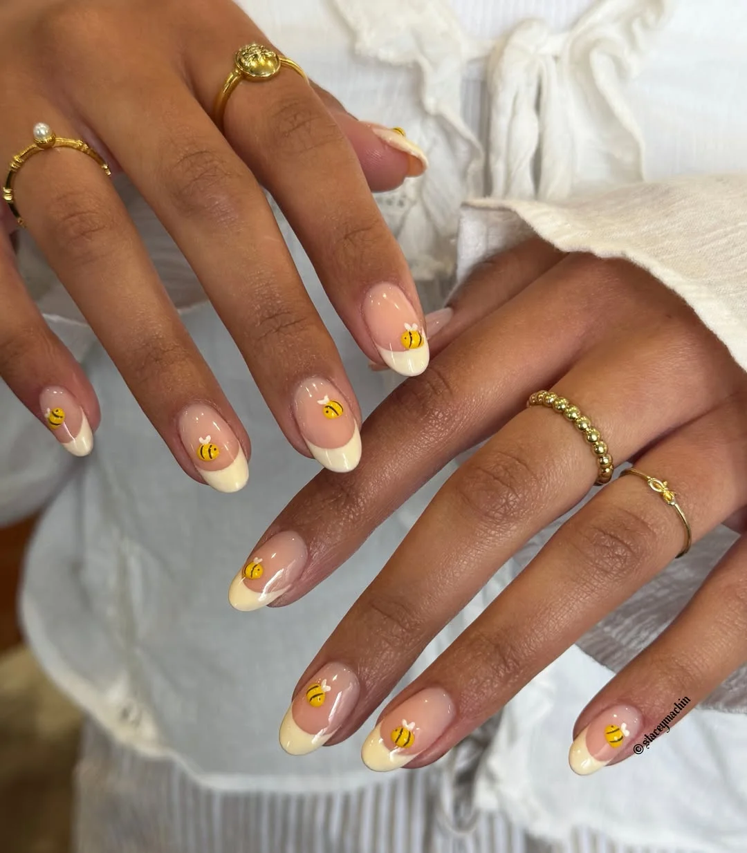 Summer yellow nails 2026 Cute Bee French Tip Nails