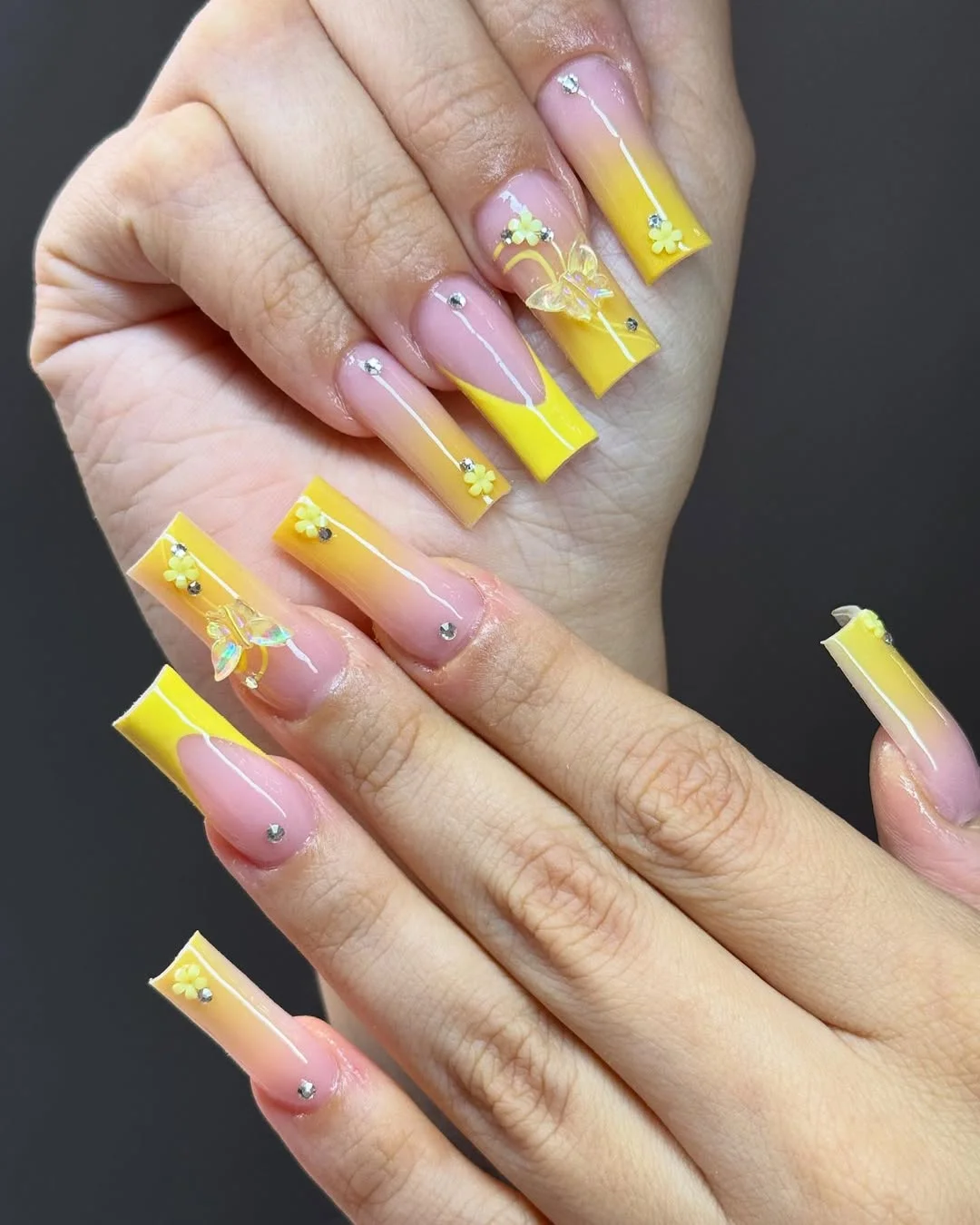 Summer yellow nails 2026 Bright Yellow Ombre Acrylic Nails