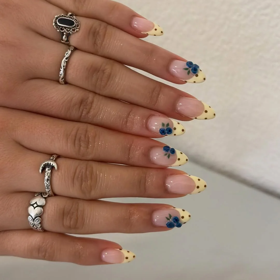 Summer yellow nails 2026 Blue Floral Yellow French Nails