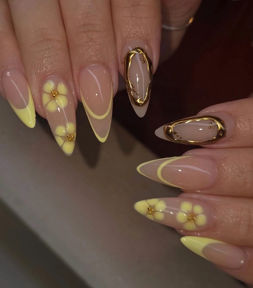 Summer yellow nails 2026 Gold Chrome And Butter Yellow French Nails