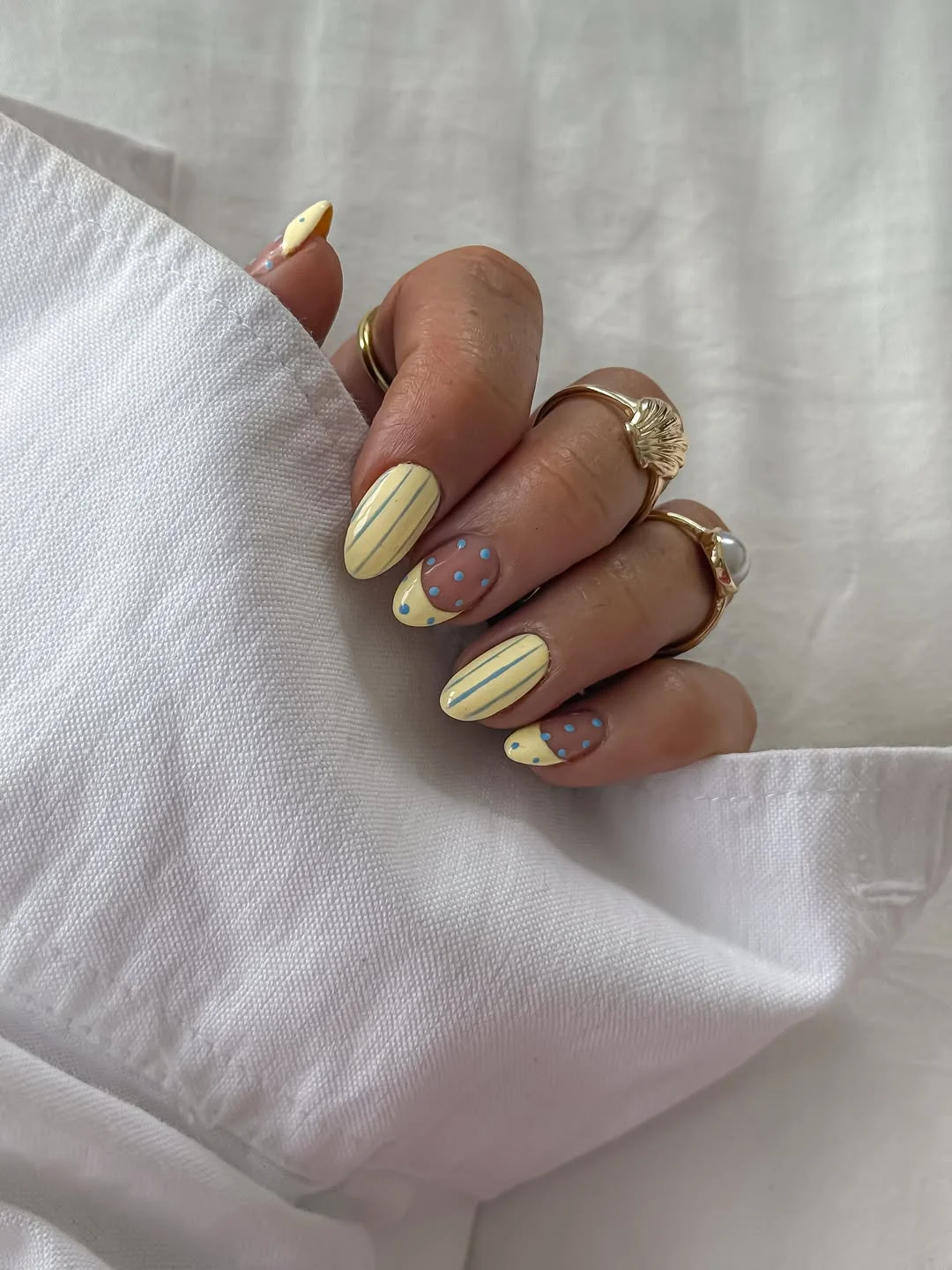 Summer yellow nails 2026 Butter Yellow And Baby Blue Retro Nails