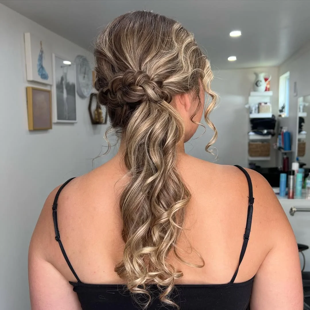 trendy summer braids hairstyle 2026 Romantic Braided Ponytail With Loose Curls