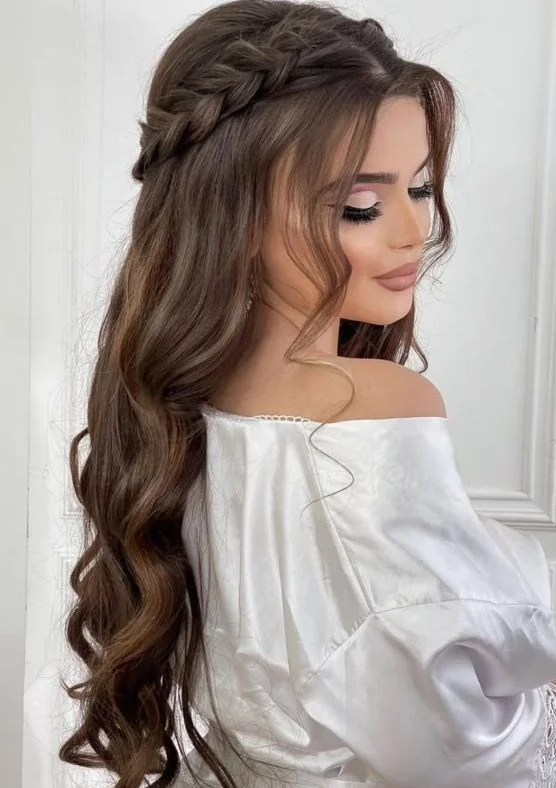 trendy summer braids hairstyle 2026 Soft Brunette Crown Braids