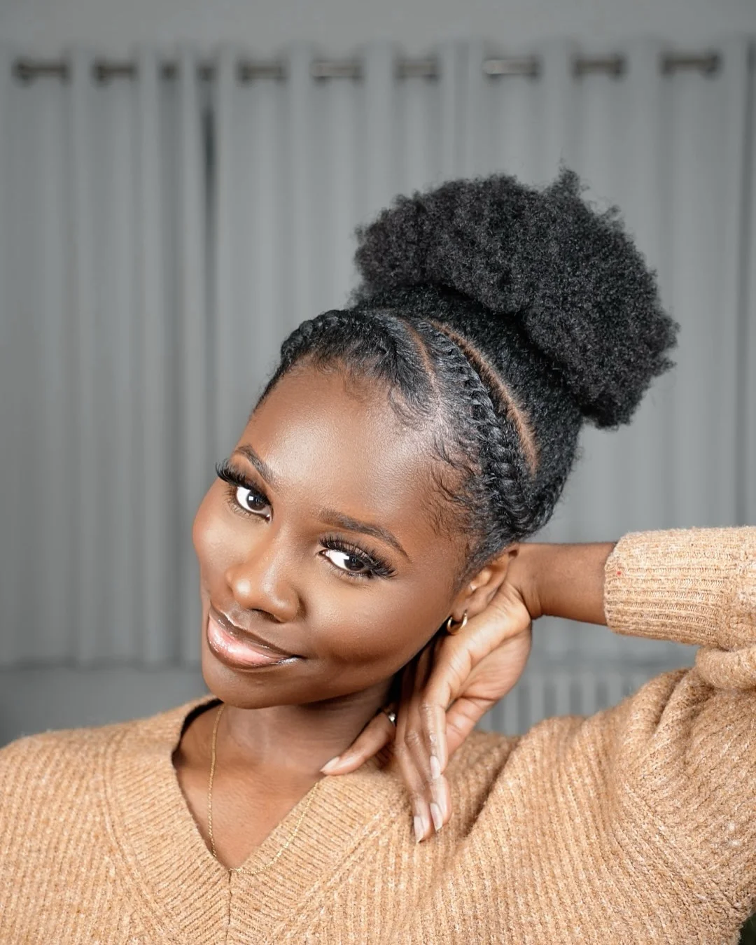 trendy summer hairstyle black women 2026 Natural Puff With Braided Front Detail