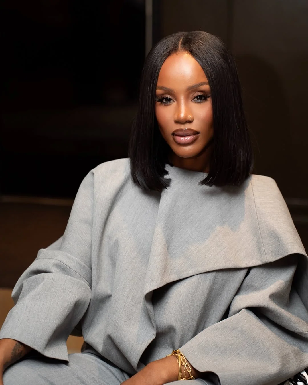 trendy summer hairstyle black women 2026 Sleek Straight Bob With Center Part