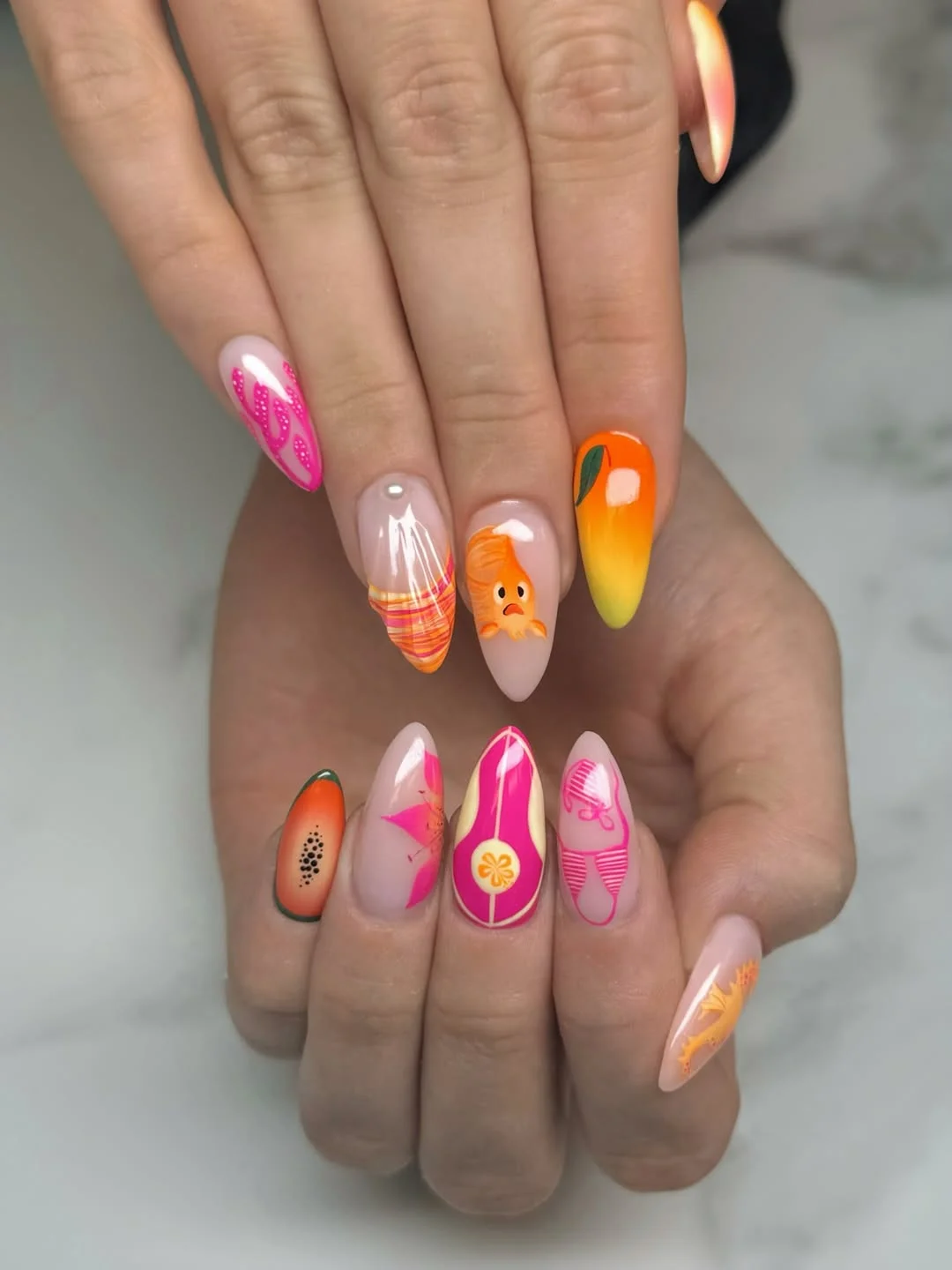 trendy summer nails 2026 Tropical Fruit Almond Nails