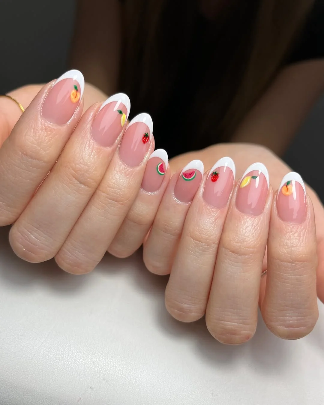 trendy summer nails 2026 Minimal Fruit French Tip Nails