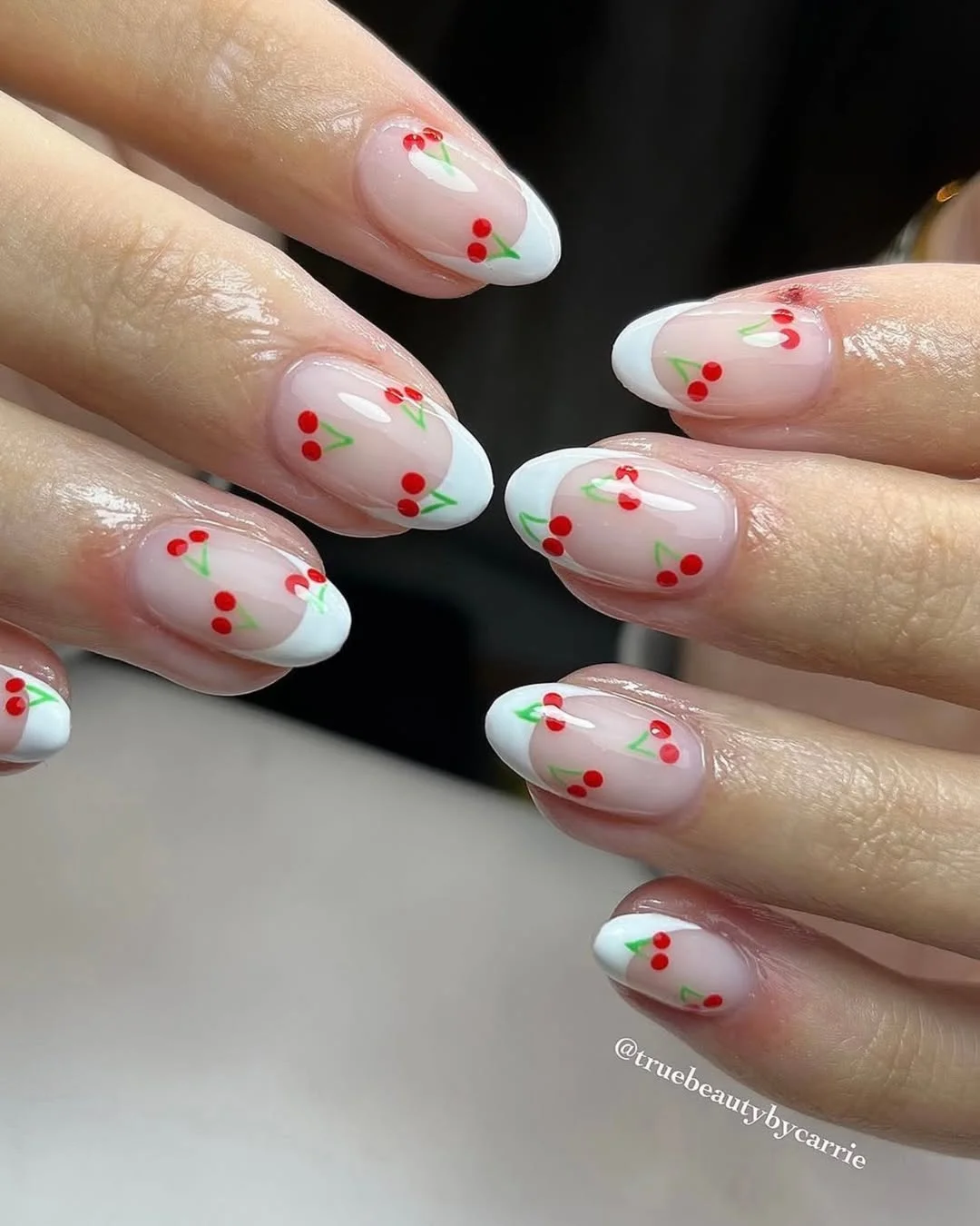 trendy summer nails 2026 Cherry French Tip Nails