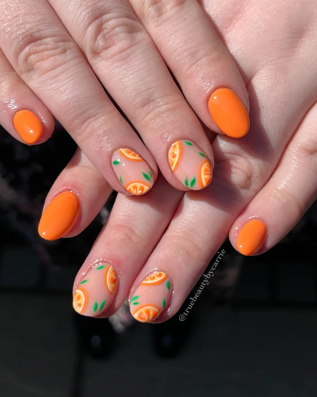 trendy summer nails 2026 Bright Orange Short Nails