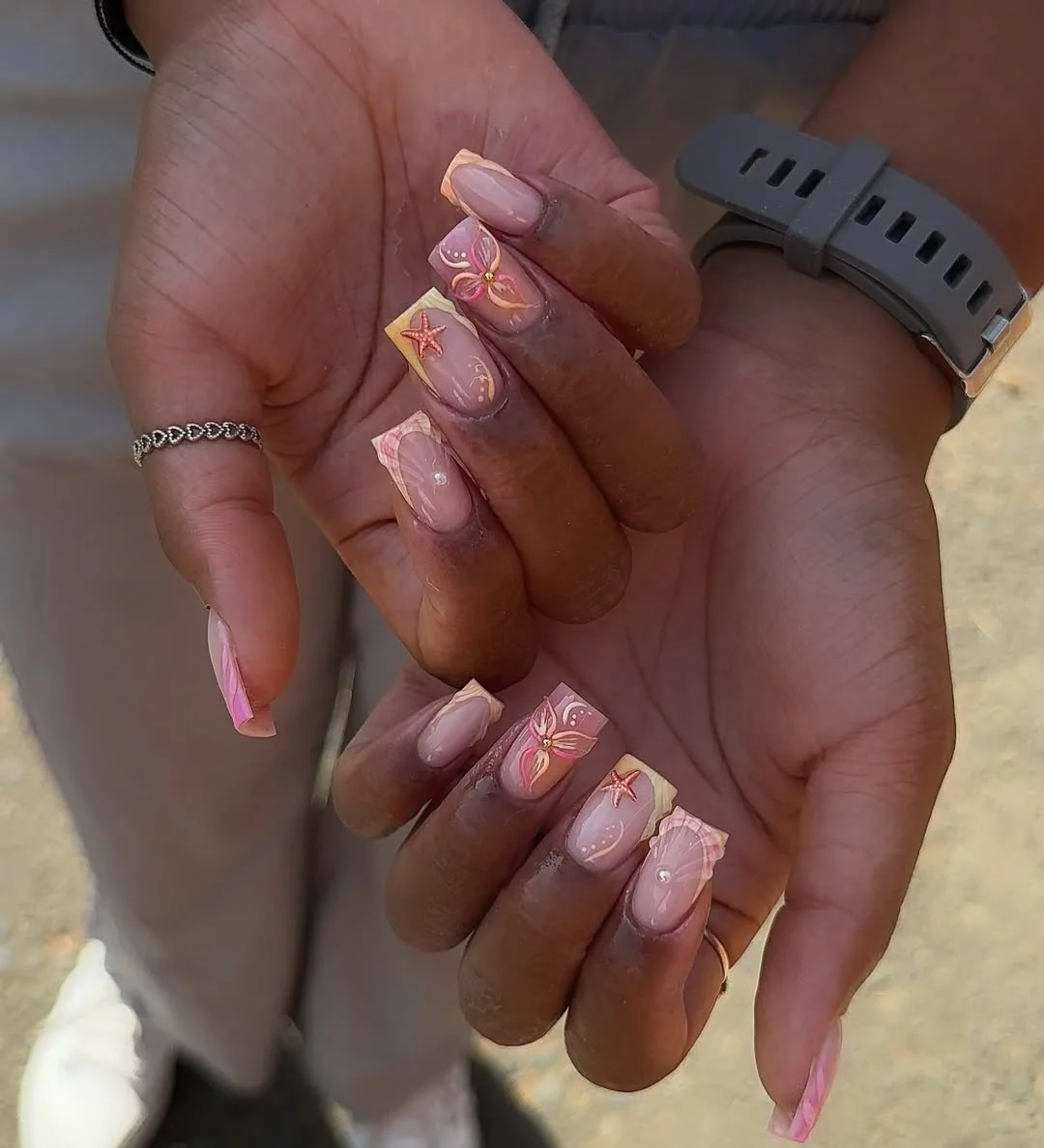 trendy summer nails 2026 Soft Coastal Square Nails In Peachy Pink