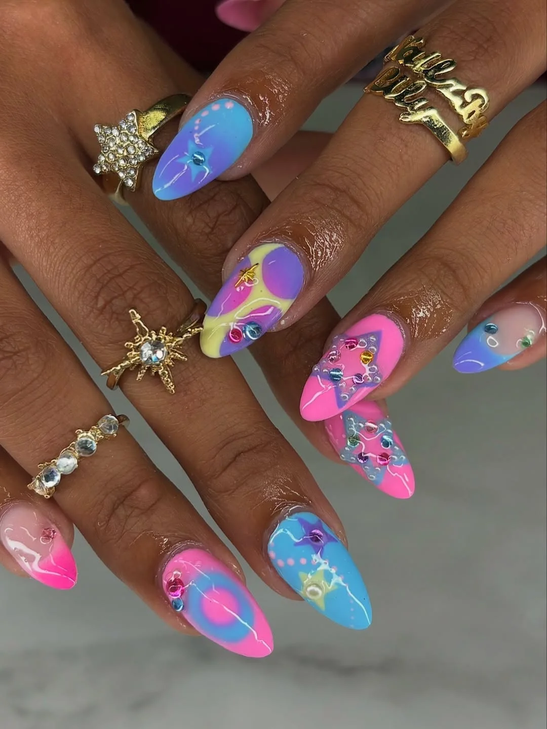 summer vacation nails 2026 Fun Blue And Pink Vacation Nails